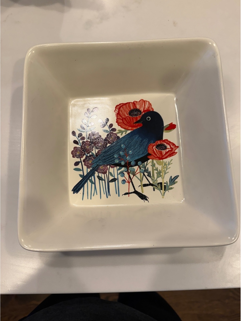 Arabia Finland Vintage Ceramic Salad Bowl with Bird and Flower Design